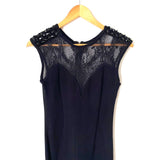 No Brand Black Deep V Lace Beaded Shoulder Dress- Size S