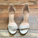 Kelly & Katie Nude/Metallic Ankle Strap Open Toe Heels- Size 9.5