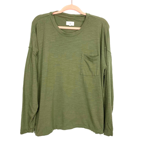 Lou & Grey Olive Long Sleeve Front Pocket Top- Size S