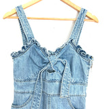 Blue Blush Denim Tie Front Romper with Raw Hem- Size S