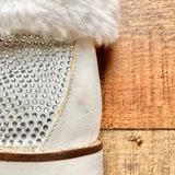 Jessica Simpson White Rhinestone Faux Fur Boots- Size 7 (see notes)