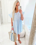 Alex & Andy Blue/White Striped Ruffle Sleeve Dress- Size S