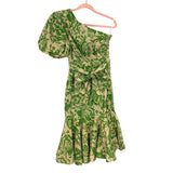 Shein Tan/Green Patterned One Shoulder Belt Midi Dress- Size S (US 4)