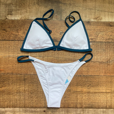 Cupshe White and Navy Blue Trim Bikini Set NWT- Size M (sold as a set)