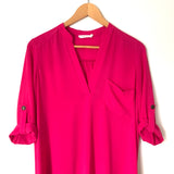 Lush Hot Pink 3/4 Sleeve V Neck Roll Tab Tunic- Size XS