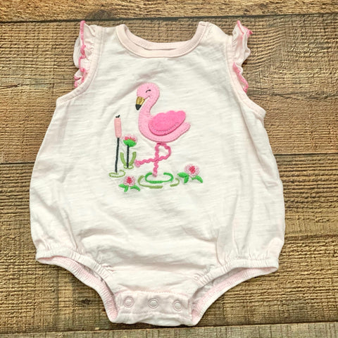 Mudpie Pink Flamingo Flutter Sleeve Onesie- Size 0-3M