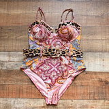 River Island Paisley/Animal Print Underwire Belted One Piece- Size 8