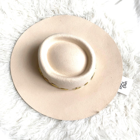 Lack of Color Cream Australian Wool Wide Brim Hat with Gold  display picture 3