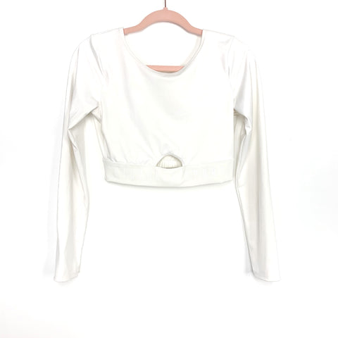 Victoria Sport White Front Cut Out Open Back Long Sleeve Workout Top- Size S