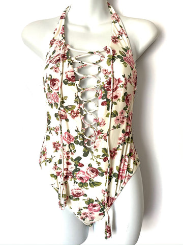Show Me Your Mumu Tie Up Rose Print One Piece- Size S