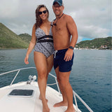 Swimsuits For All Black/White Patterned Plunge One Piece Swimsuit- Size 14 (Sold Out Online!)