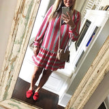 LOFT Red Stripe Drop Waist Dress- Size L