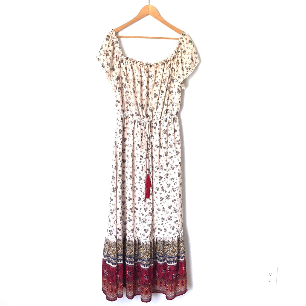 Xhilaration Floral Off the Shoulder Drawstring Waist Maxi Dress- Size – The Saved Collection Xhilaration Floral Off the Shoulder Drawstring Waist Maxi Dress- Size – The Saved Collection