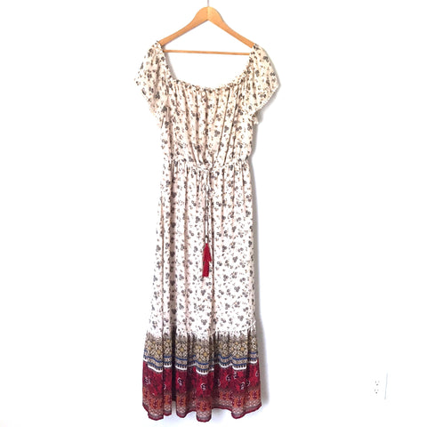 Xhilaration Floral Off the Shoulder Drawstring Waist Maxi Dress- Size 1X