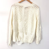 By The Way White Open Knit Distressed Sweater- Size S