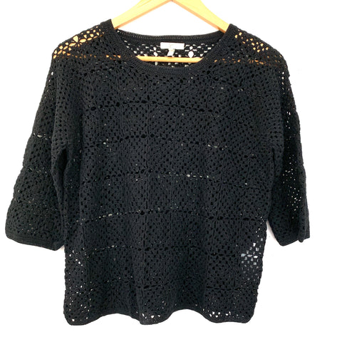 Joie Black Open Weave Crochet Top- Size XS