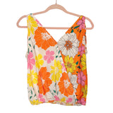 Emily Wonder Bright Floral Shoulder Tie Elastic Hem Surplice Top- Size S