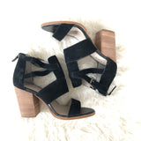 Hinge Black Suede Buckle Strap Block Heel- Size 7