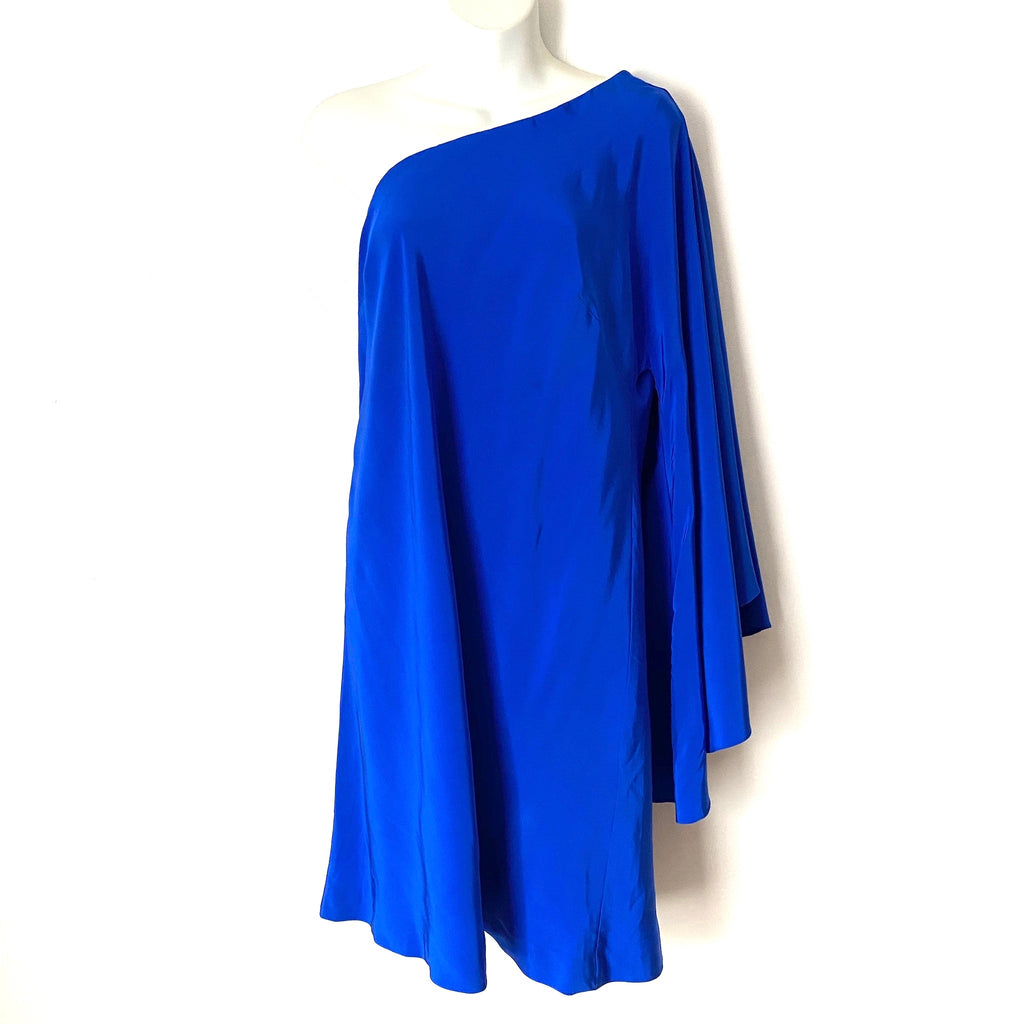 Nicole Miller Blue Batwing One Shoulder Silk Dress- Size 10 (see notes –  The Saved Collection