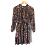 LOFT Black Metallic Floral Back Tie Belted Dress- Size XSP
