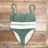 Beach Joy Sage/Cream Padded Bikini Top- Size L (we have matching bottoms, see notes)