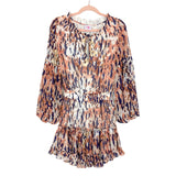 Buddy Love Gold Metallic Animal Print Elastic Waist with Ruffle Hem and Neck Tie Dress- Size XS