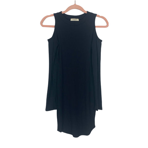 Promesa Black Ribbed Cold Shoulder Dress- Size S