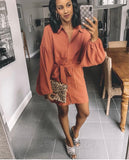 Blue Blush Burnt Orange Button Up Belted Shirt Dress- Size S