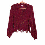 Pink Lily Burgundy Confetti Distressed Bottom Sweater- Size S