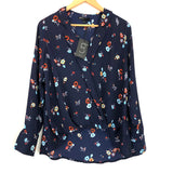 Gibson Navy Floral Drape Front Blouse NWT- Size XS