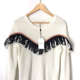 English Factory White Fringe Detail Knit Sweater NWT- Size S