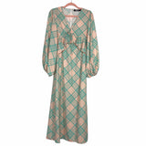 Missguided Petite Green Plaid Ruffle Midi Dress- Size US 2
