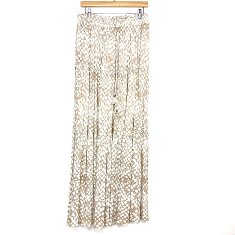 Vici Animal Tan and White Animal Print Drawstring Waist Maxi Skirt- Size L