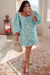 Show Me Your Mumu Blue and Green Floral Print Dress- Size XL