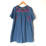 See and Be Seen Short Sleeve Cotton Blue Floral Embroidered Dress- Size S