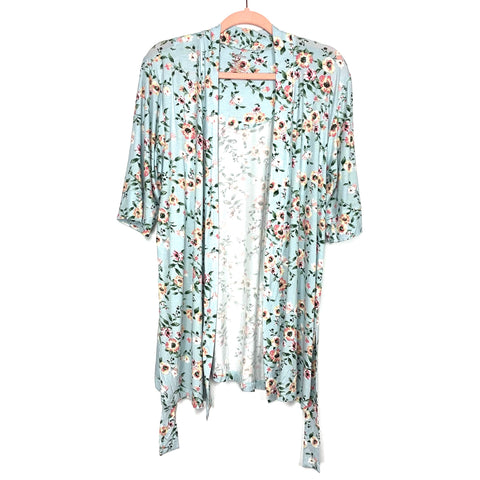 Earl Grey Light Blue Floral Lounge Robe- Size S (We have matching bottoms)