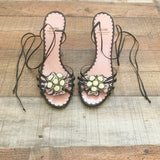 Moschino Black Sequin Flower Lace Up Heel- Size ~9 (See Notes)