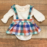 Cat & Jack Plaid Dress with Cream Onesie- Size 0-3M