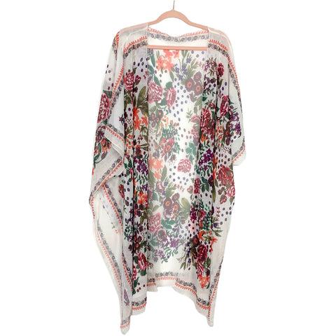 No Brand White/Floral Print Kimono- Size M