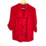Alice + Olivia Red Silk Ruffle Button Up Blouse- Size XS