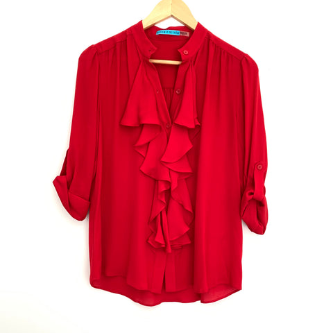 Alice + Olivia Red Silk Ruffle Button Up Blouse- Size XS