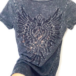 Vocal Rhinestone Embellished V Neck Tee- Size S