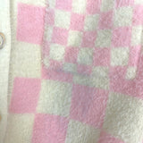 River Island Pink Checkerboard Fluffy Sweater Cardigan- Size L (see notes, sold out online, we have matching skirt)