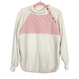 No Brand White with Pink Quilt Detail Fleece Pullover- Size S