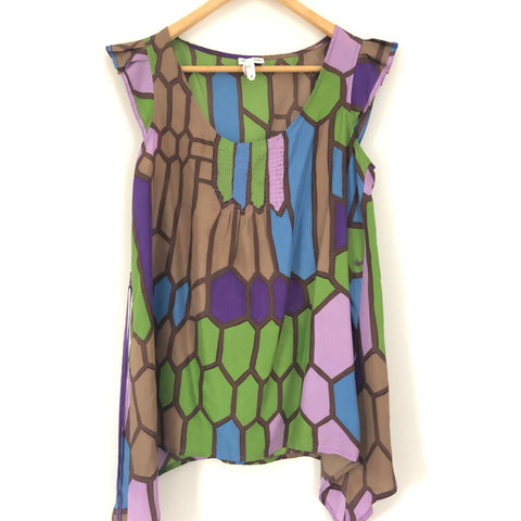 We Love Vera Anthropologie 100% Silk Asymmetrical Top with Belt- Size 4