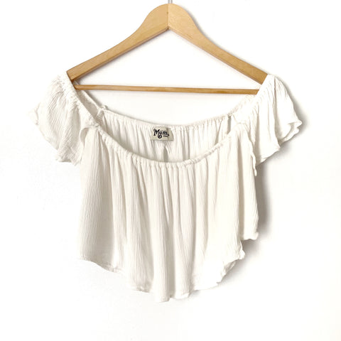 Show Me Your Mumu White Off The Shoulder Crop Top with Split Back- Size S