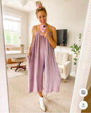 Mustard Seed Purple Button Front Wide Leg Jumpsuit- Size L (see notes)