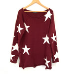 Amaryllis Maroon Star Sweater Tunic with Distressed Details- Size S/M