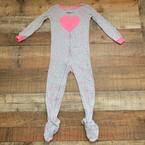 Carters Grey and Pink Heart Footie Pajamas- Size 4T