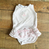 Magnolia Baby Pink and White Striped Ruffle Sailboat Onesie- Size 9M